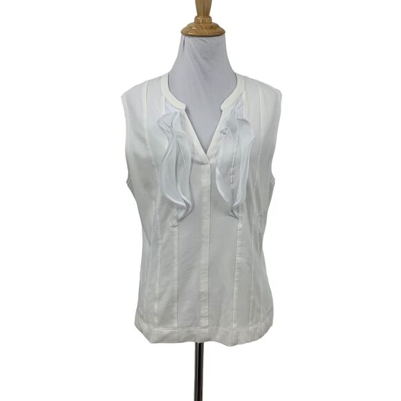 Nic + Zoe Sleeveless Blouse Womens PL Petite Large White Stretch Ruffled V Neck - Picture 1 of 12